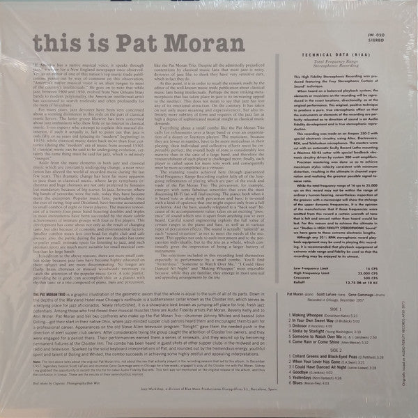 Pat Moran - This Is Pat Moran LP (180g, Remastered, Limited Edition of 500,  Jazz Workshop)